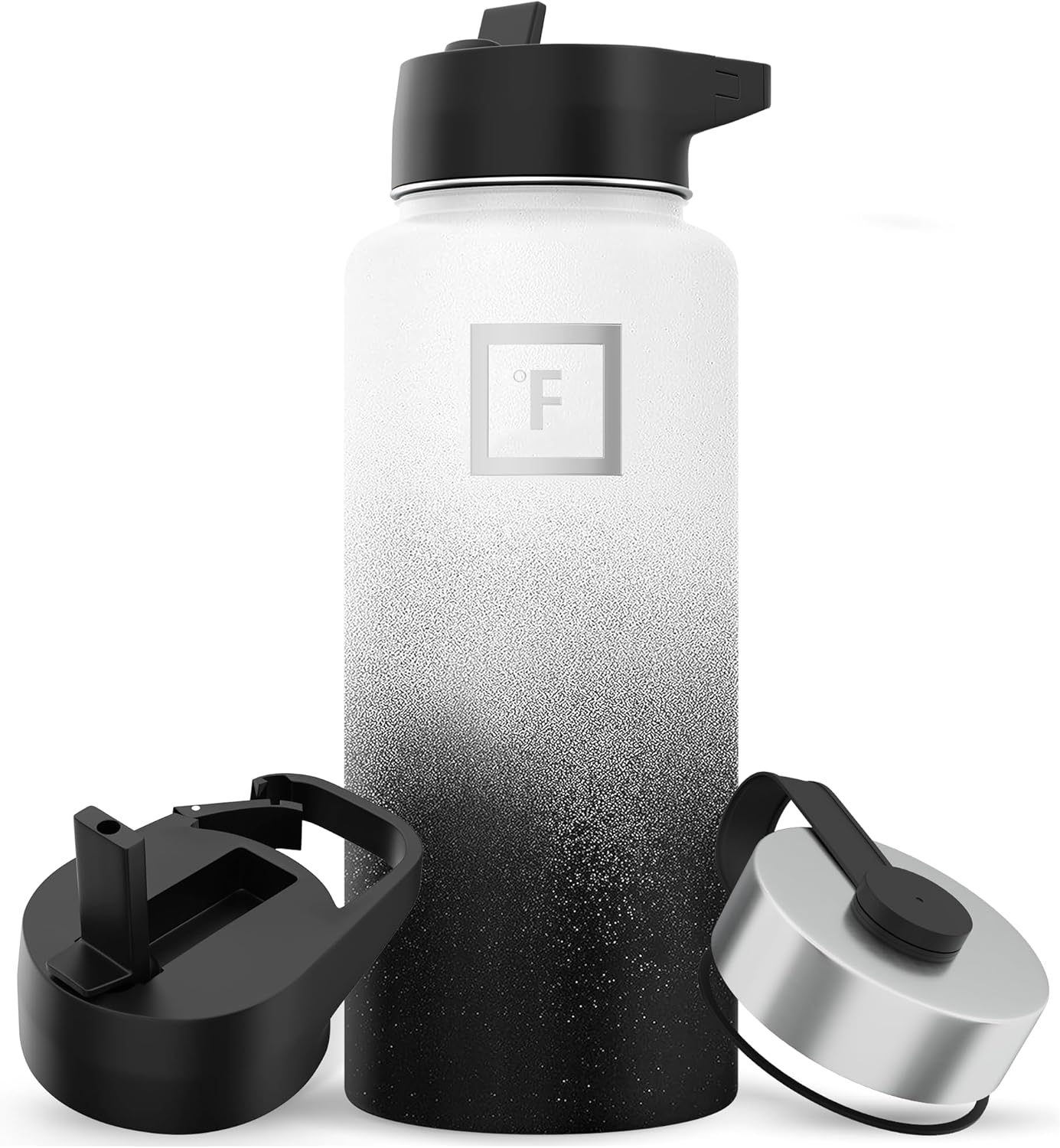 IRON °FLASK Camping & Hiking Hydration Flask with 3 Lids - Stainless Steel, Double Walled & Vacuum Insulated Water Bottle - Leak Proof & BPA Free 32 Oz