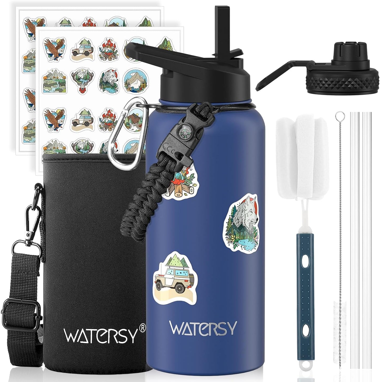 87oz Insulated Water Bottle (Cold for 48 Hrs),BPA Free&Leak Proof,1.5 Gallon Stainless Steel Water Flask,Water Jug with Straw Spout Lids for Gym,Hiking,Camping,Stainless