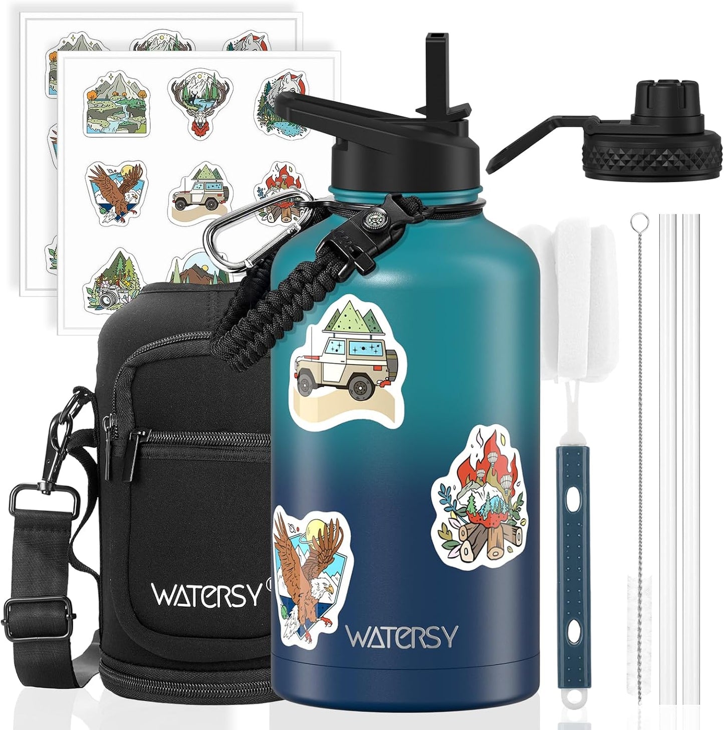 87oz Insulated Water Bottle (Cold for 48 Hrs),BPA Free&Leak Proof,1.5 Gallon Stainless Steel Water Flask,Water Jug with Straw Spout Lids for Gym,Hiking,Camping,Stainless