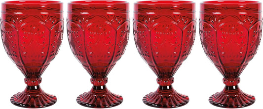 Fitz and Floyd Trestle Glassware Ornate Goblets, 4 Count (Pack of 1), Red
