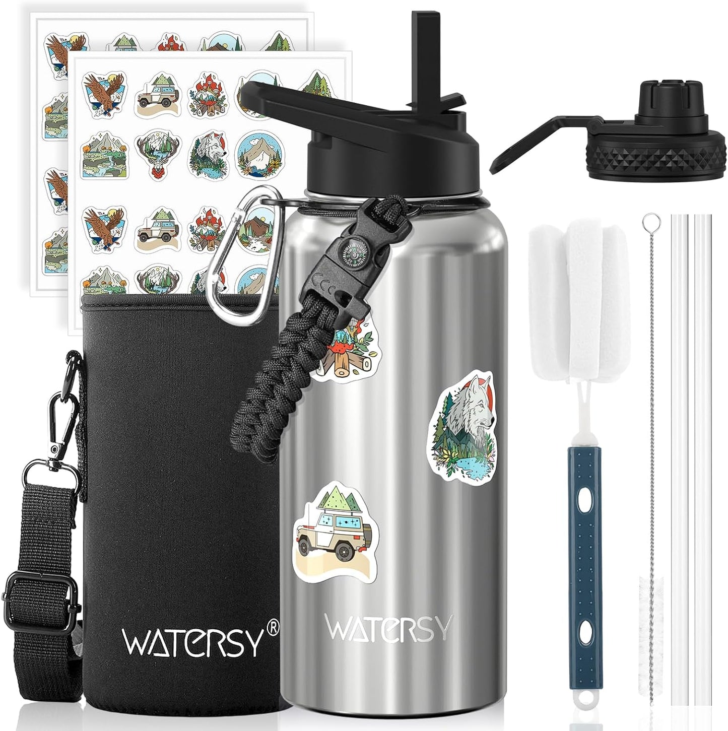 87oz Insulated Water Bottle (Cold for 48 Hrs),BPA Free&Leak Proof,1.5 Gallon Stainless Steel Water Flask,Water Jug with Straw Spout Lids for Gym,Hiking,Camping,Stainless
