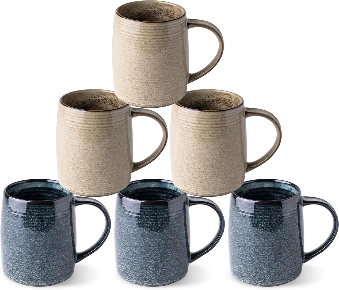 GBHOME Large Coffee Mugs Set of 6, 18oz Handmade Ceramic Coffee Mugs Set with Gradient color for Latte/Tea/Beer/Hot Cocoa, Dishwasher & Microwave Safe, Khaki