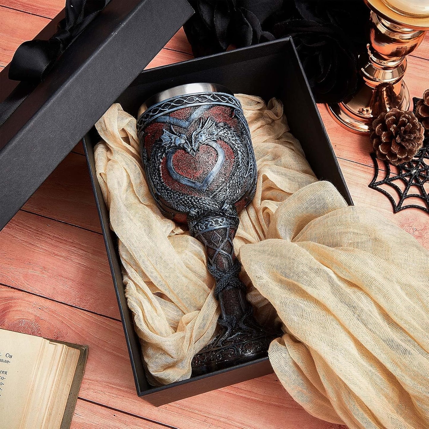 Jinei 2 Pcs Medieval Cups and Goblets Dragon Wine Goblet Chalice Goblet 7 oz Resin Dragon Cup Gothic Wine Glass Romantic Stainless Steel Drinking Cup for Medieval Party Decorations(Classic)